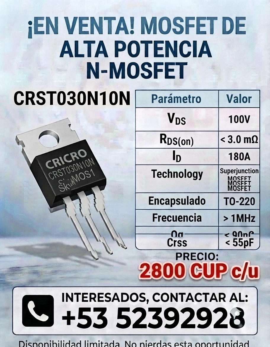 CRST030N10N(Mosfet)100V 180A  sin nombre's foto | Electrónica Shop |  BizneCubano