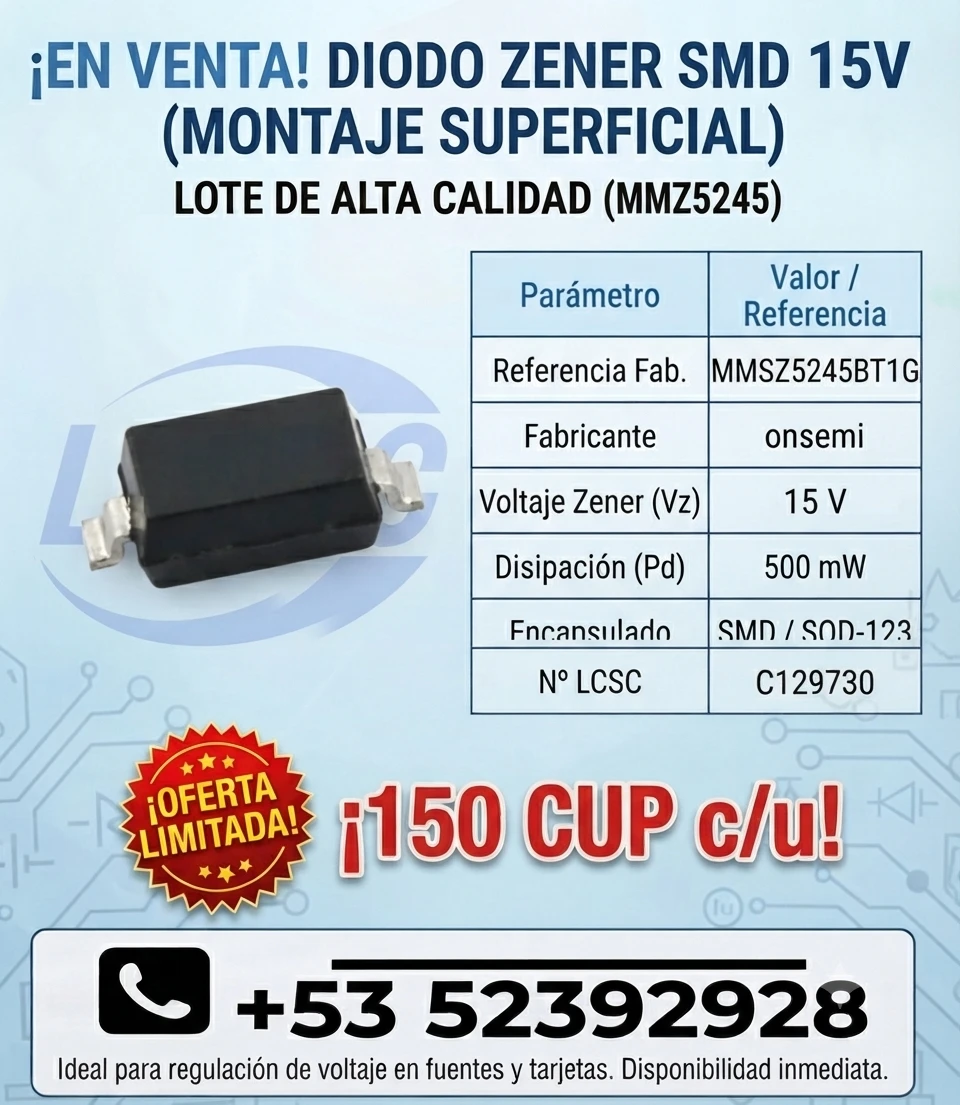DIODO ZENER SMD 15V (MONTAJE SUPERFICIAL's foto | Electrónica Shop |  BizneCubano