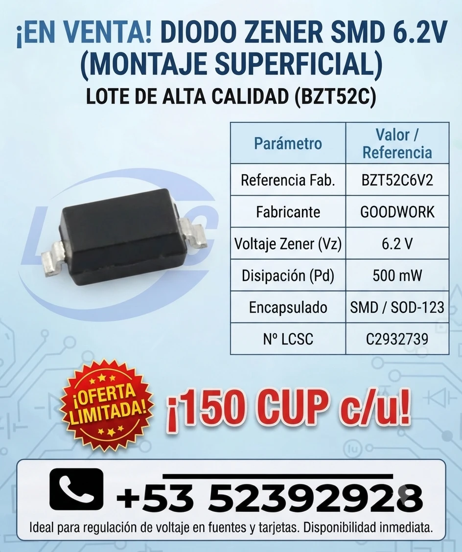 DIODO ZENER SMD 6.2V (MONTAJE SUPERFICIAL's foto | Electrónica Shop |  BizneCubano